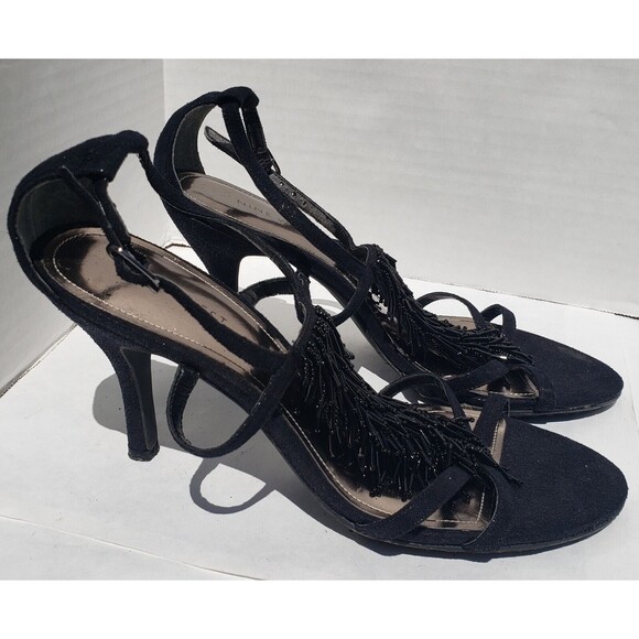 Nine West Black Strappy High Heels Size 7M w/Beaded Accents EUC R-SNOOKIE-X3 - Picture 5 of 10